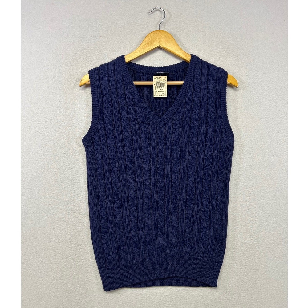 Preppy Dark Academia Gant Boys Size L 16-18 Navy Blue Cable Knit Sweater Vest